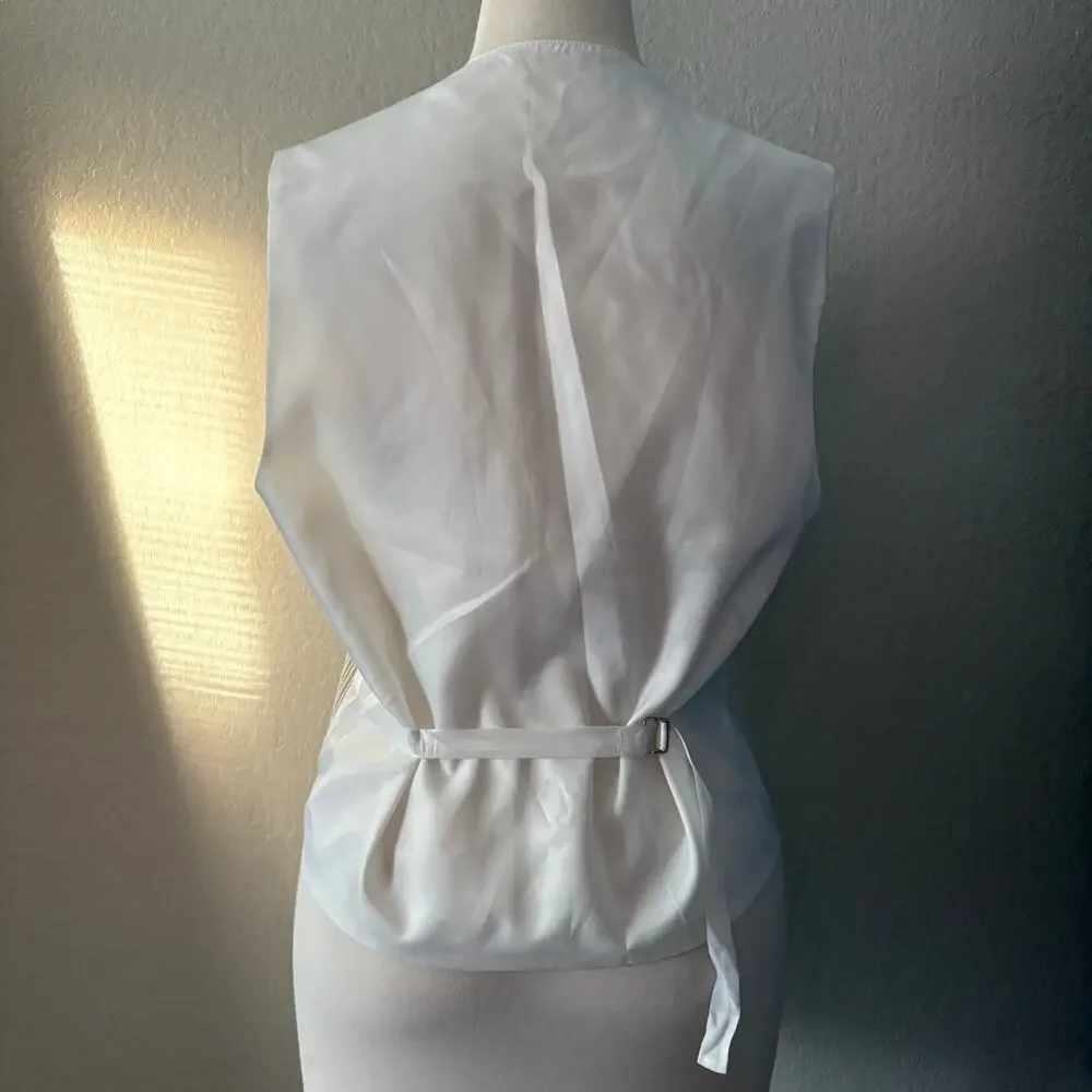 FORMAL SUIT VEST Unisex Adjustable Suave Pinstripes Cream/Tan Sz40R Androgynous